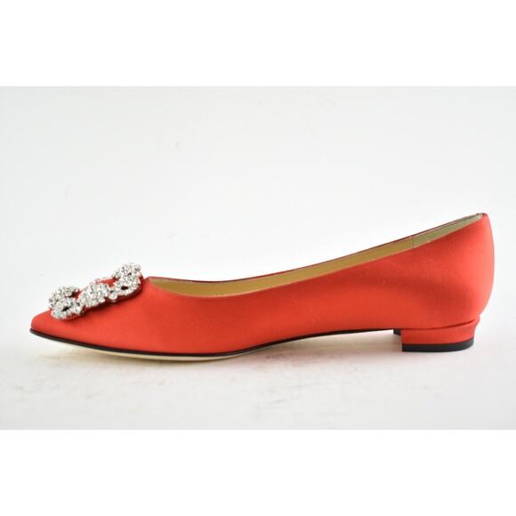 Manolo Blahnik Hangisi Red Satin Silver Jewel Buckle Ballerina Ballet Flat 36 - Picture 9 of 12